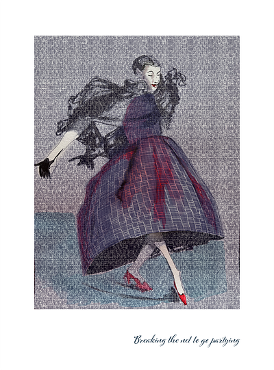 Breaking the net to go partying blue illustration party shoes woman