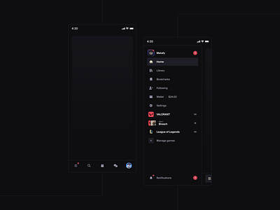 Navigation / Mobile esports mobile design mobile navigation navigation side drawer tab bar ui ux video game