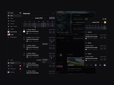 Navigation / Calendar agenda calendar drawer esports metafy navigation side bar ui ux video games