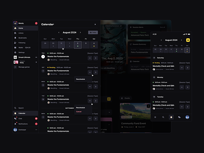 Navigation / Calendar agenda calendar drawer esports metafy navigation side bar ui ux video games