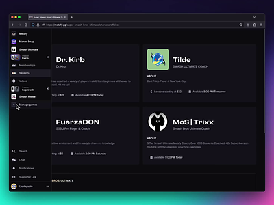 Metafy / Navigation esports falco navigation side bar smash ultimate sticky navigation ui ux video games