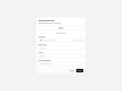 Update payment info checkout credit card form minimalist modal payment subscription ui ux