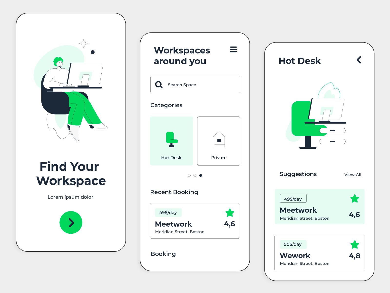 Workspace App Design app appdesign design findapp findworkspace illustration typography ui workapp workspaceapp