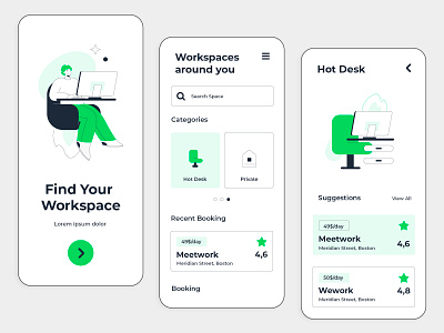 Workspace App Design app appdesign design findapp findworkspace illustration typography ui workapp workspaceapp