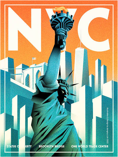 I love NYC architecture art deco illustration new york nyc poster statue of liberty vintage
