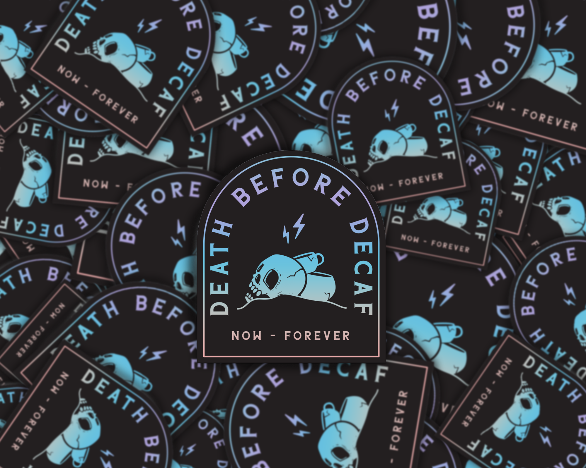 Death Before Decaf For Life branding coffee design flat graphic design icon illustration logo rise and grind simple sticker design type typography vector