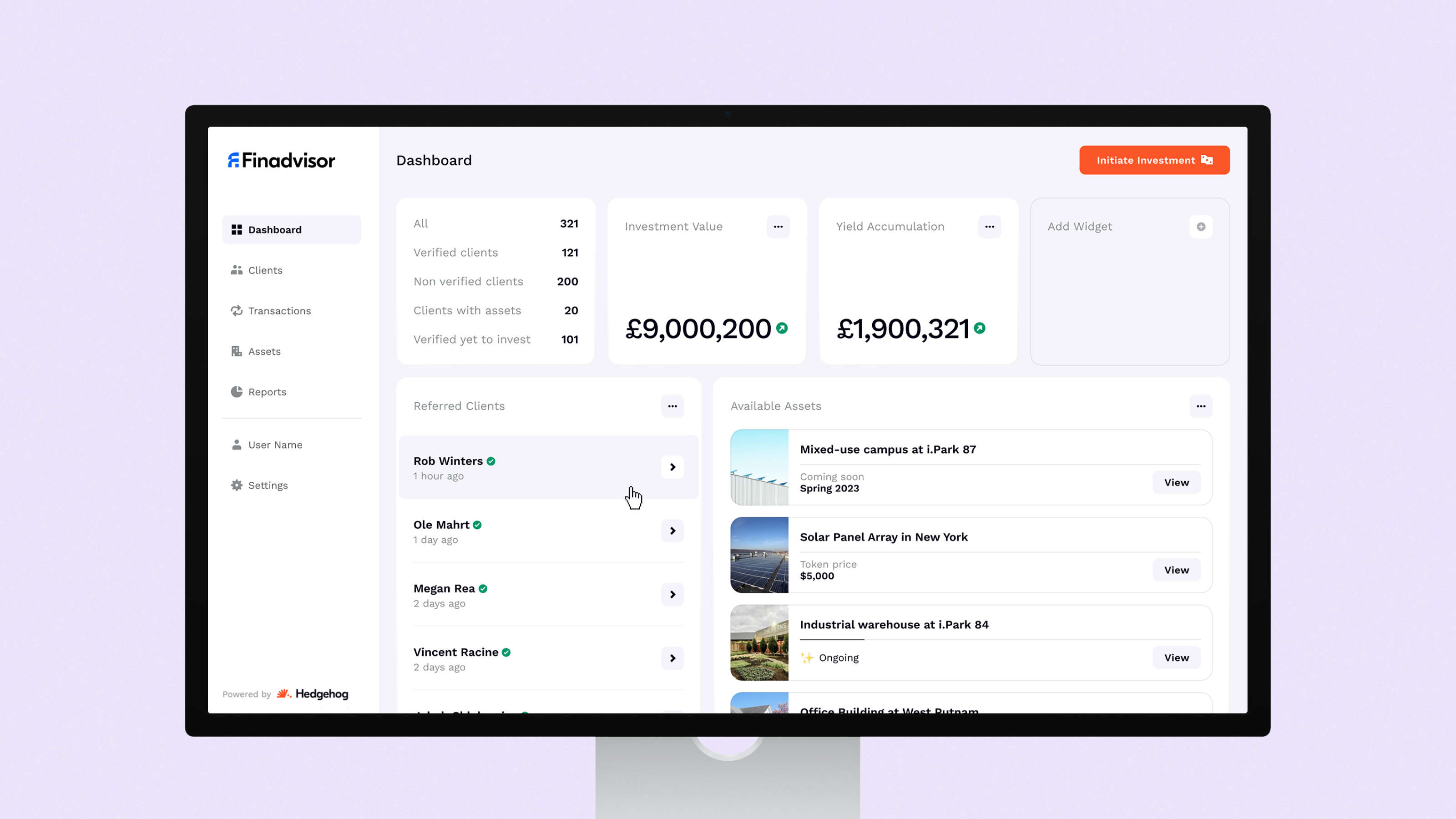 Hedgehog Partner Portal clean dashboard minimal product ui