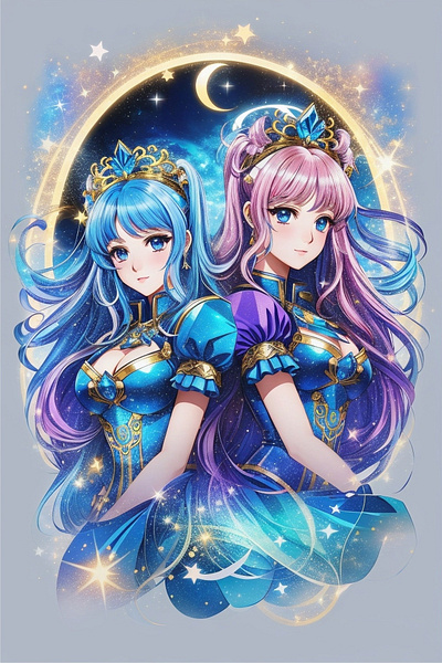 Twins of the Zodiac: Enchanting AI Anime Character Art in Gemini anime love