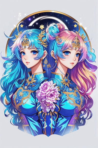 Starry Gemini: Harmonious AI Anime Girl Character Artistry anime love