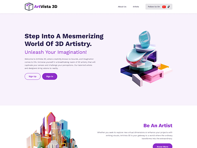 ArtVista 3D Website Landing Page 3d art ui web design craftsmanship website design