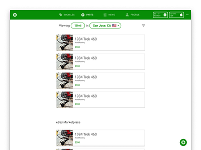 Sprocket Web Parts Tab bicycle bike category cycle green listing marketplace old organization parts redesign sell sprocket structure tabs type ui version web website