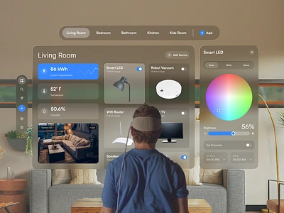 Smart home for Vision OS - Detailed Room & Device Control app apple ar dashboard design glassmorph home house smart smarthome smarthouse spatial ui ui ui design uiux ux ux design vision os vision pro vr