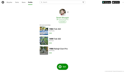 Sprocket Web Profile "List an item" Button account bicycle bike cash cta cycle easy encouragement growth improvement list optimization part profile sell sprocket ui ux web website