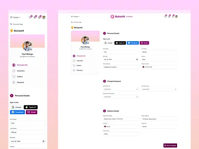 Account, Personal Info Page