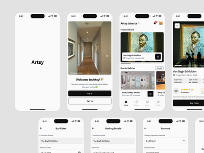 Artsy - Public Gallery Application application ar art art gallery booking clean gallery history mobile mobile app museum private art public art ticket ui van gogh vr