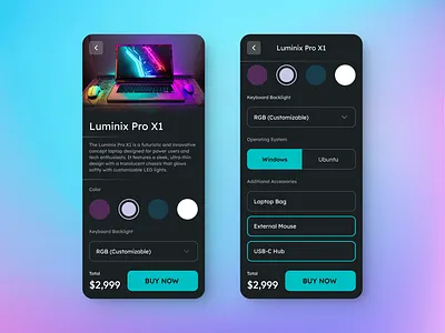 Product Customization Page app design branding custom customization customize product design ecommerce feature futuristic game gaming laptop mobile app modern neon pro product product customization product page shop