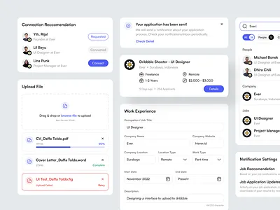 Job Finder UI Component component design kit download employment hiring job finder job portal job seeker product design search ui ui component ui kit uiux upload ux work