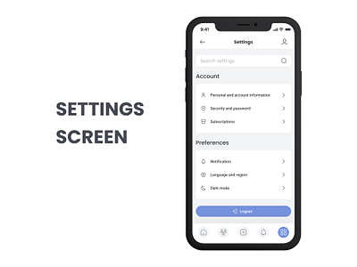 App setting screen account app blue config dailyui design information ios mobile navigation options personalize privacy product screen security setting ui user ux