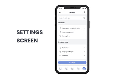 App setting screen account app blue config dailyui design information ios mobile navigation options personalize privacy product screen security setting ui user ux