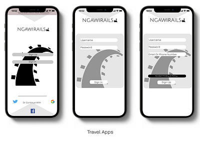 NgawiRails app business design facebook google illustration iphone logo travel twitter ui