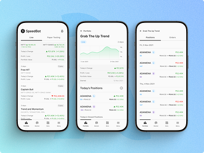 SpeedBot - UX/UI design of the Algo trading algo trading android app australian design agency best app design best design agency card sorting crypto app design system digital design fintech grid and layout ios app live rading app melbourne app designer pixel perfect responsive design startup branding top design agency trading app ui system