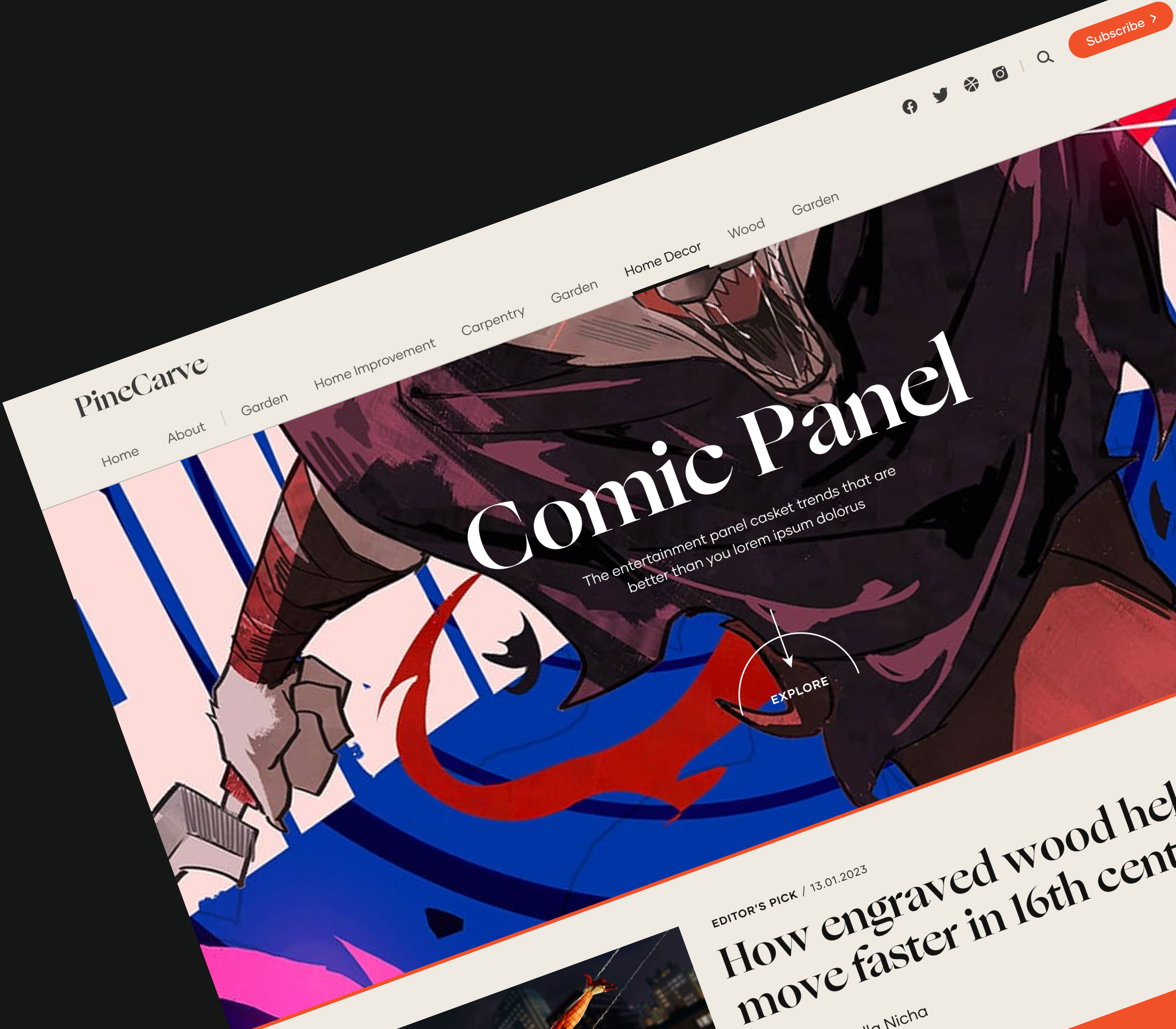 Blog home page - PineCarve blog comic graphic illustration modern product design stunning uxui web design website