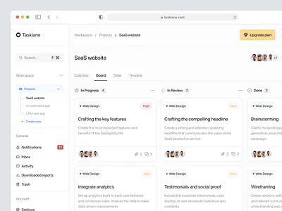 Tasklane - Task Management Dashboard dashboard management planner product productivity project project management saas software task task management task tracker tool tracking ui uiux ux web app website worklist