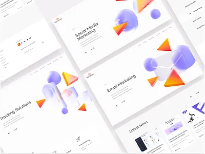 Social media marketing agency web design 3d agency design geometric glass illustration marketing orange purple social media spline ui web web design webdesign website