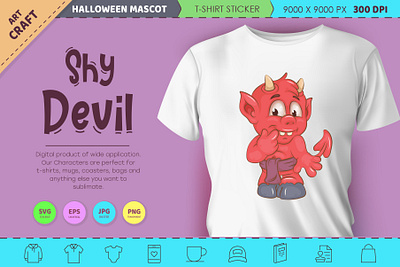 Shy little devil. Halloween mascot. cartoon fawn halloween horror illustration t shirt vector