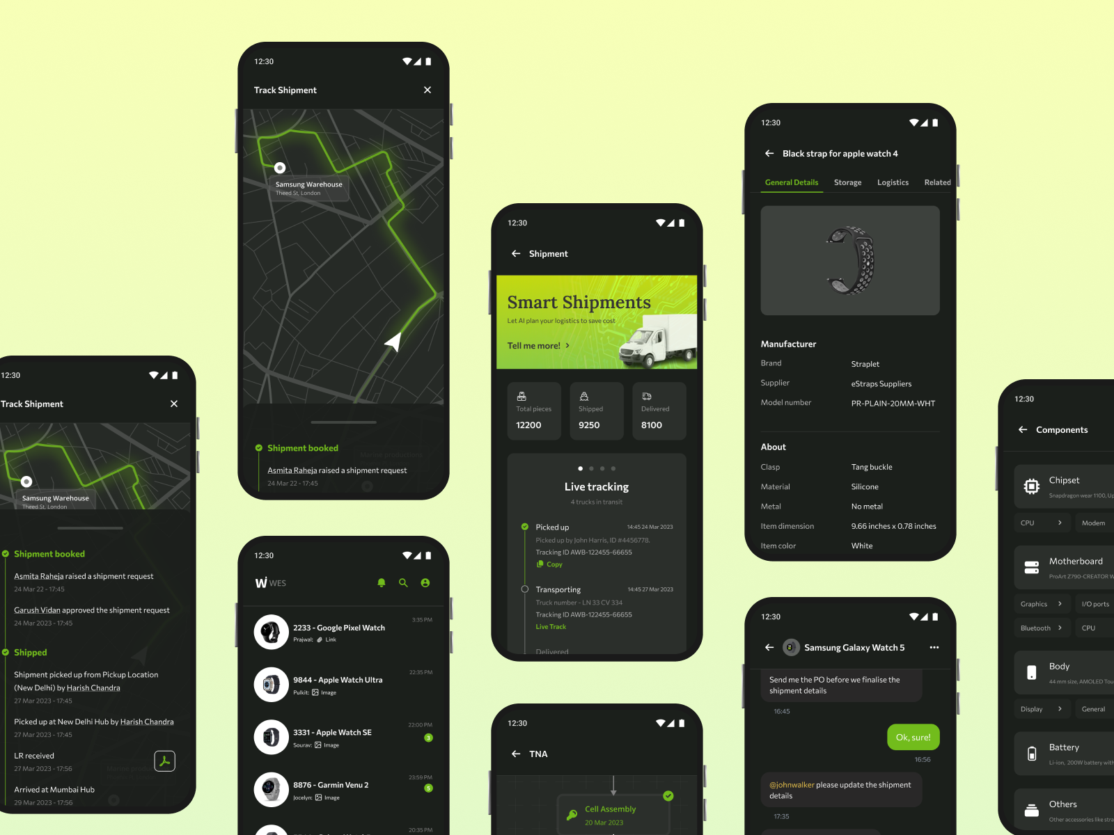 Smartwatch Manufacturing - Mobile Application logistics manufacturing mobile app mobile ui production quality quality app quality audit quality check quality control shipment shipment details smartwatch smartwatch manufacturing smartwatch production smartwatch quality smartwatch testing testing wearable