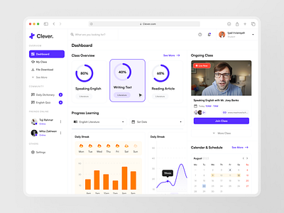 Clever - Online Learning Dashboard chart chart detail chart tracker class learning dashboard design dashboard ui diagram education education web interaction design lms meet dashboard online class online course online learning online tracker product design school statistic website