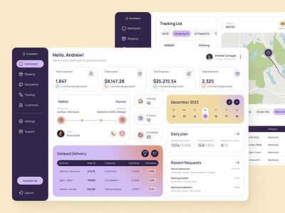 Logistics CRM System applicarion dashboard delivery design logostics management metric saas shopment side panel supply ui ux web web app