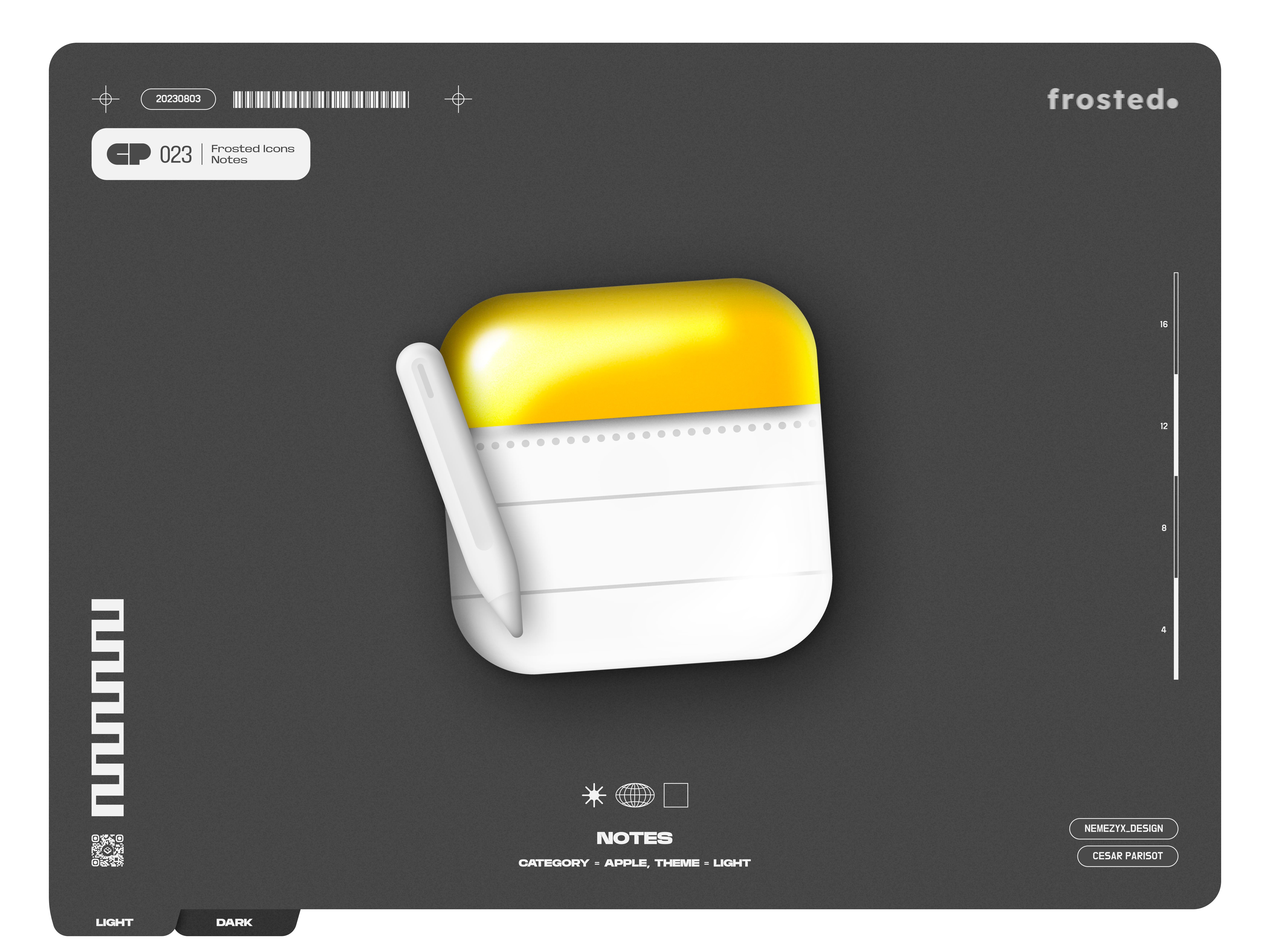 Frosted. Icons - 023 - Apple Notes 2d icon 3d effect apple apple pencil blow glass frosted icon glass icon glassmorphism gradients icon design icon set ios macos neumorphism note apple note pad notes shadows skeuomorphism vision pro