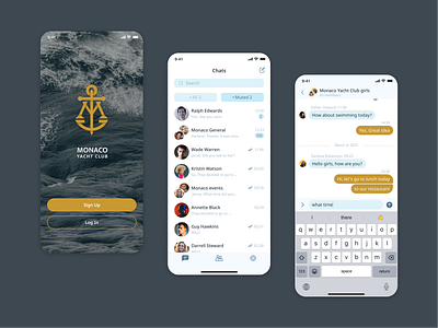 Monaco Yacht Club Сhat Mobile App app app design chat mobile ios app design logo logo message app messenger app design mobile mobile ios app ui ui ux app ux ux ui designer