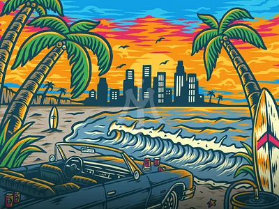 Birds of Paradise Mango Wheat Ale album cover artwork band band art band artwork clothing brand design illustration music artwork summer sunset illustration vintage illustration