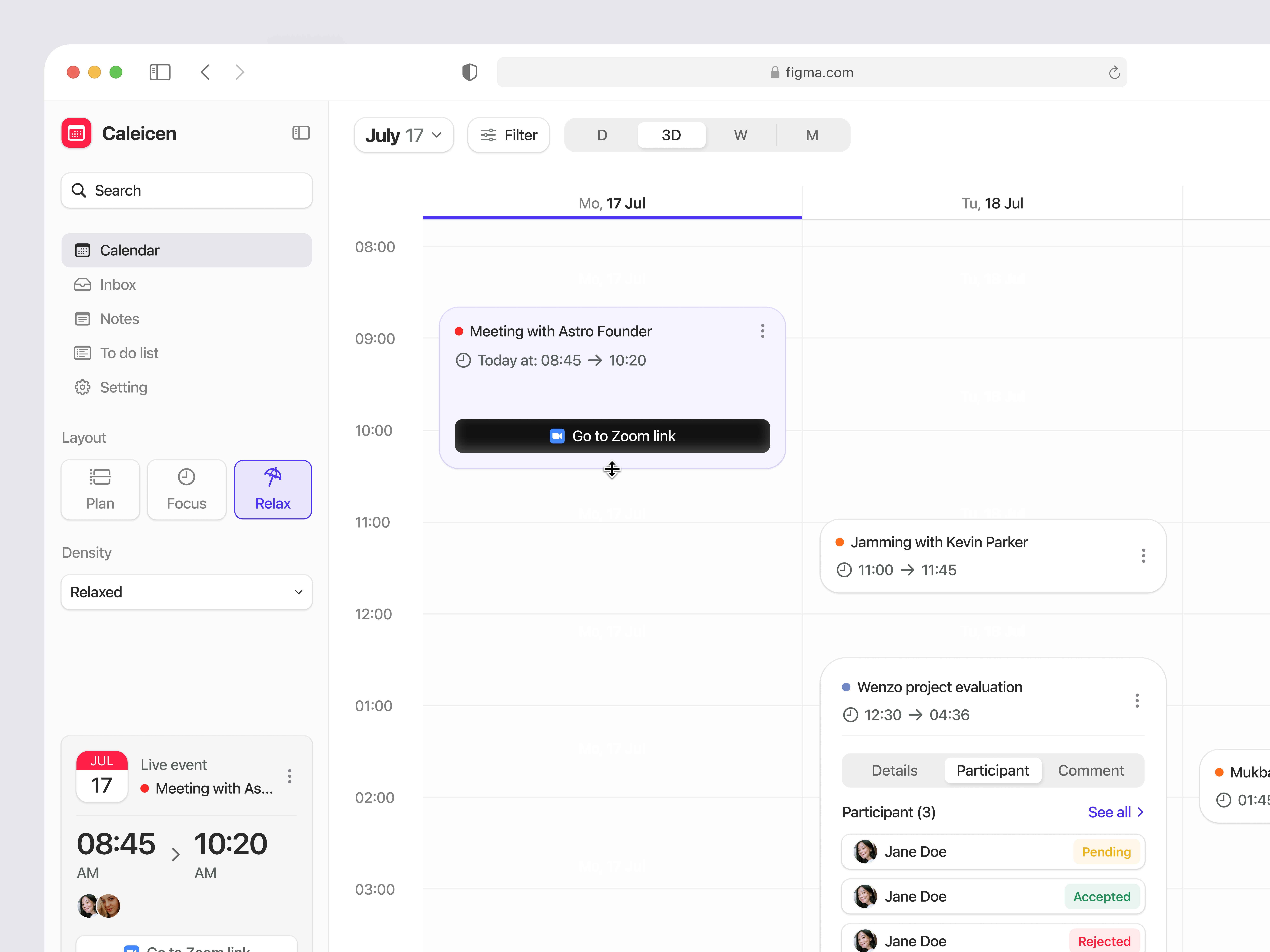 Example of Caleican - Modern Calendar Web App Saas Dashboard