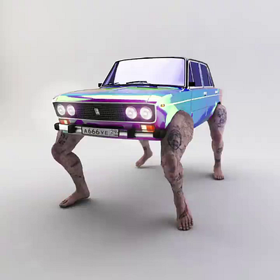running car 3d 3d animation 3d model animation c4d car character lada legs motion graphics