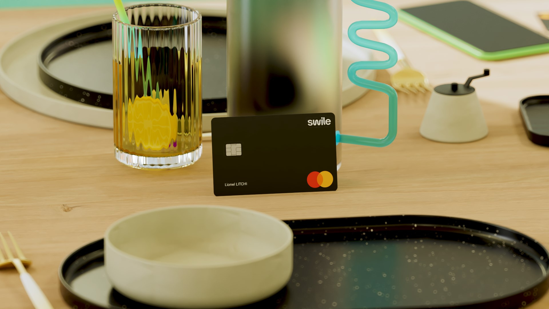 Customize it 3d animation card cinema4d design dynamic engrave falling focus glass gravity levitate motion graphics name payment personalise redshift table write zoom