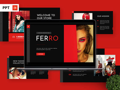 Ferro - Powerpoint Templates apparel black fashionable portfolio powerpoint red slide template trend