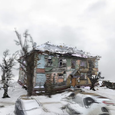 derevyashki 3d 3d animation 3d model 3d scan animation illustration motion graphics old house pigeons snow wooden house