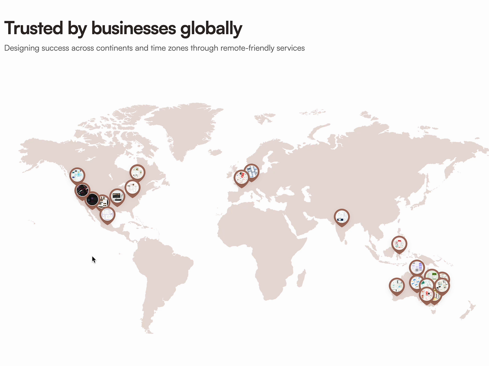 Interactive map with project pins by Michelle Zhu on Dribbble