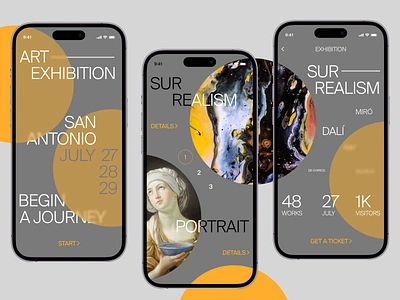 Art Exhibition - Mobile App Concept app art artists concept creative drawing events inspiration mobile online portrait presentation stylish surrealism