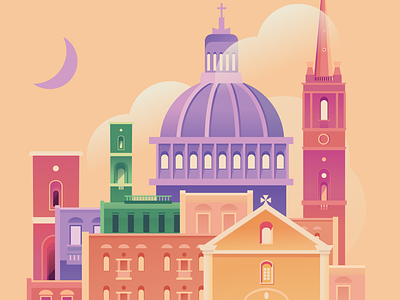Malta city colorful geometric illustration poster skyline tourism travel vector