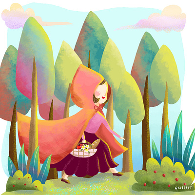 Red Riding Hood in the Wood children story book design hand drawn illustration illustrator storybook