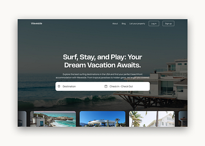 Waveside | Landing Page design figma hero section hotel design landing page surf design ui ui design ux vacation waves web design website design