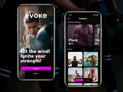 Evoke: A body building and fitness app aerobic akoredeidris anaerobic bodybuilding energy evoke figma fitness power productdesign signin signup strength uiux