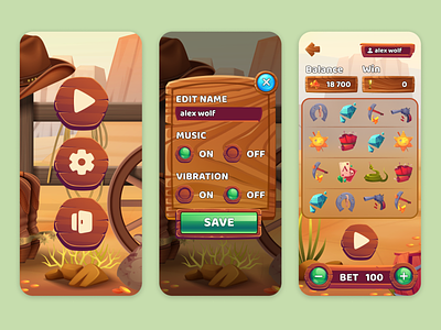 Slots Game (Western Style) android casino casino game casino ui design gambling gambling design game game design game ui graphic design illustration ios mobile slots slots game slots ui ui western western ui