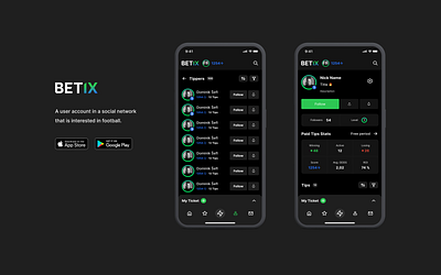 Betix App - A User Account in a Social Network android app bet betting branding design football graphic design illustration ios logo software ui ux