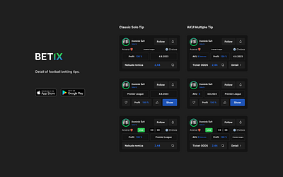 Betix App - Cards of Tips about Football Matches app bet betting branding cards design detail football graphic design illustration logo software tips ui ux vector