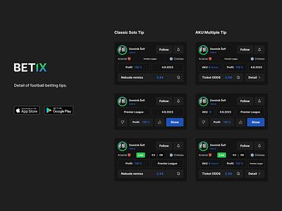 Betix App - Cards of Tips about Football Matches app bet betting branding cards design detail football graphic design illustration logo software tips ui ux vector